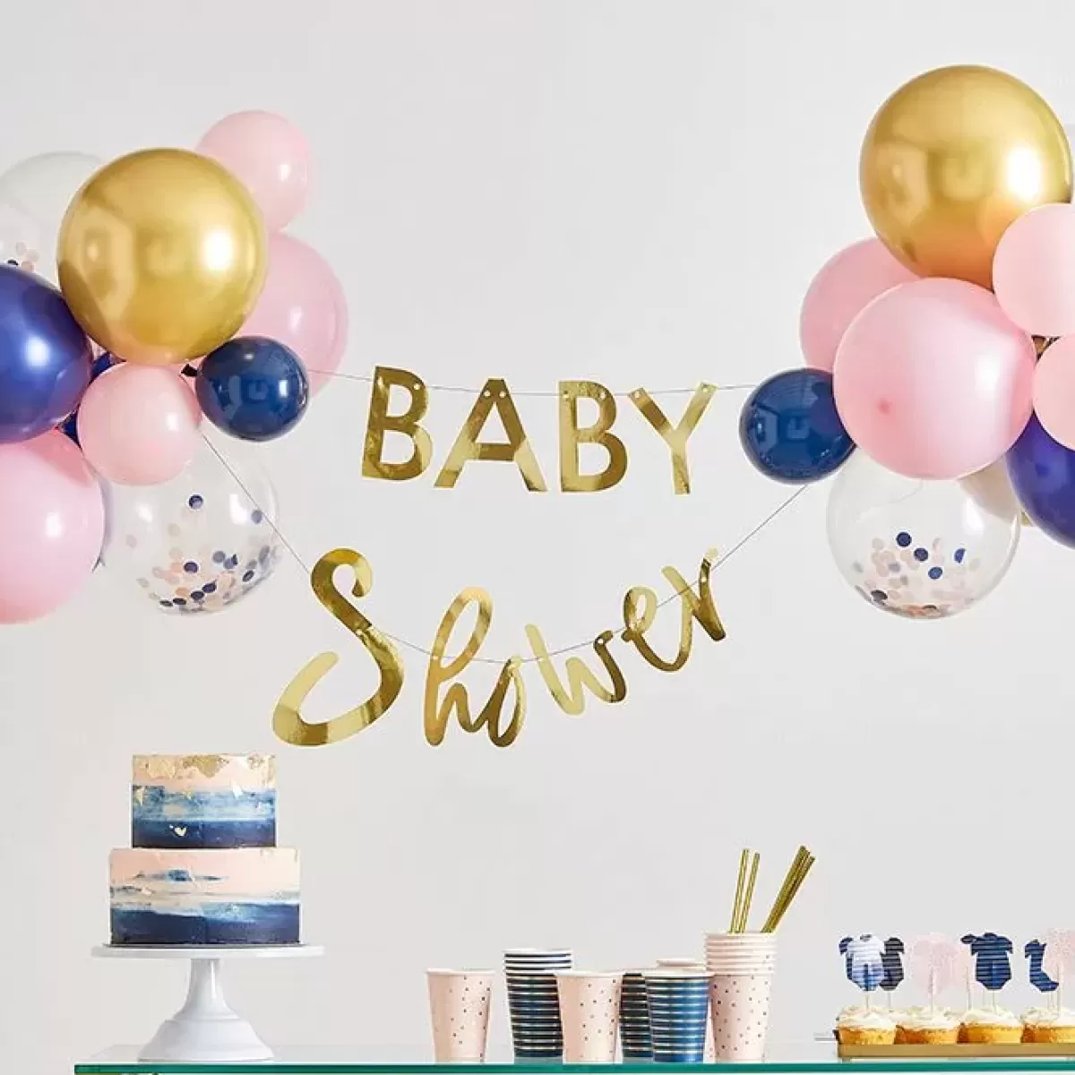 Pink And Navy-Ginger Ray Babyshower Slinger Met Ballonnen Gender Reveal