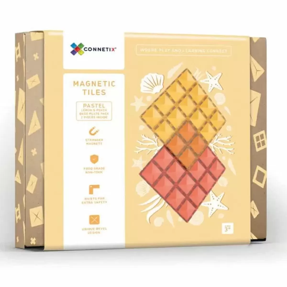 Bouwspeelgoed-Connetix Tiles Basis Bouwplaten Lemon & Peach (2St)