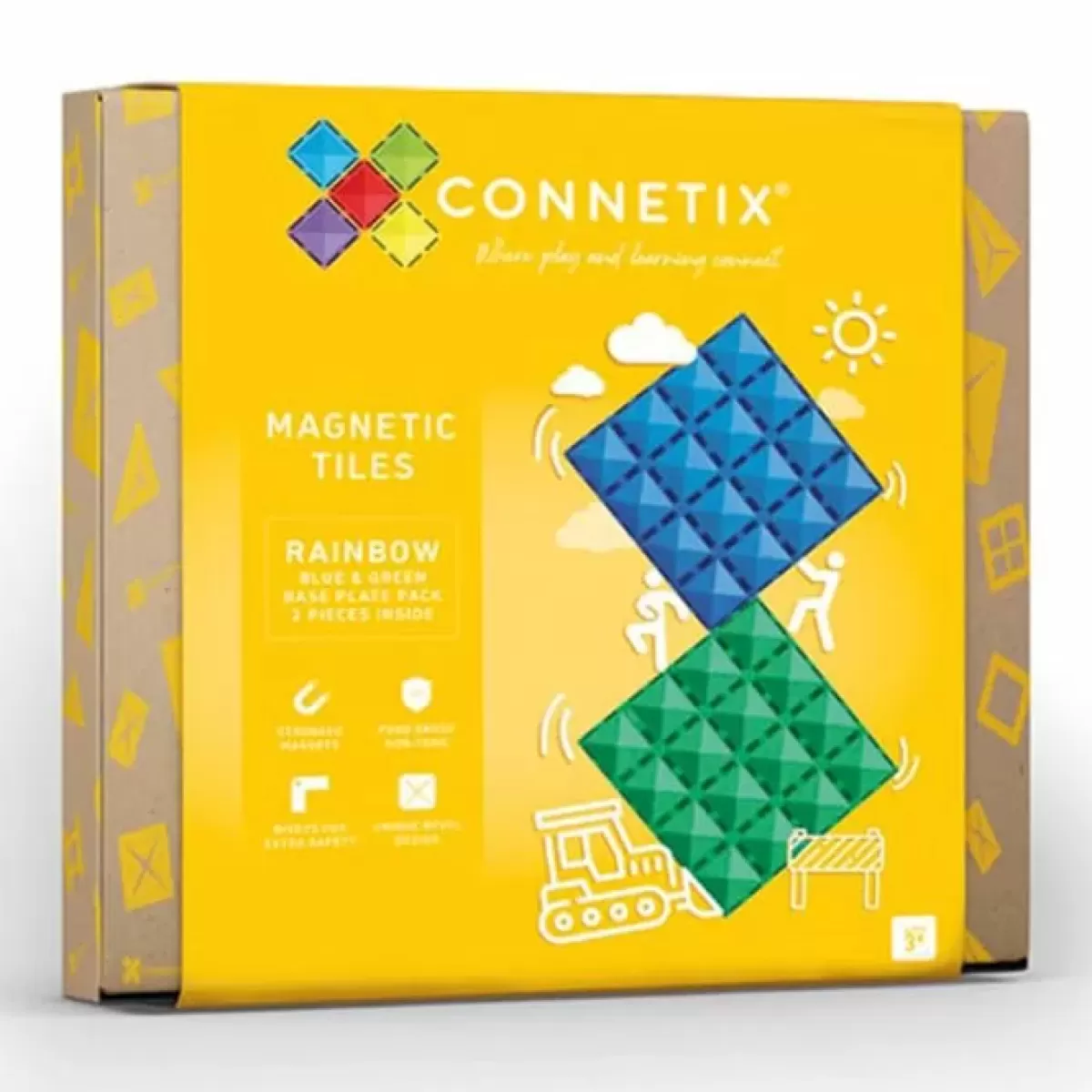 Bouwspeelgoed-Connetix Tiles Basis Bouwplaten Rainbow (2St)