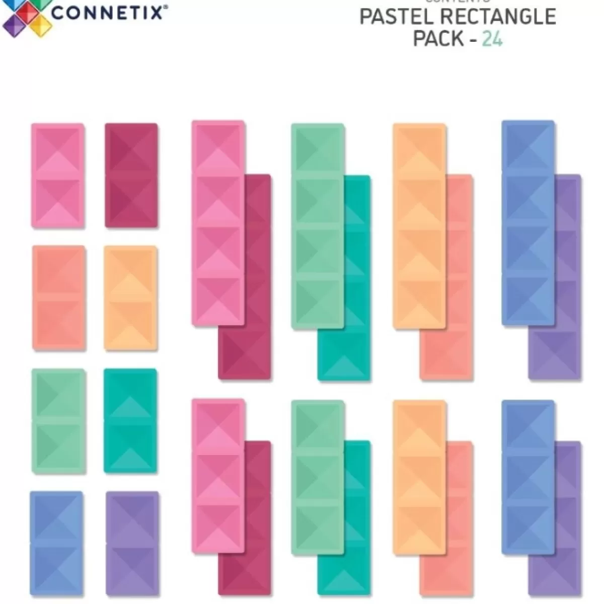 Bouwspeelgoed-Connetix Tiles Pastel Rectangle Pack (24St)