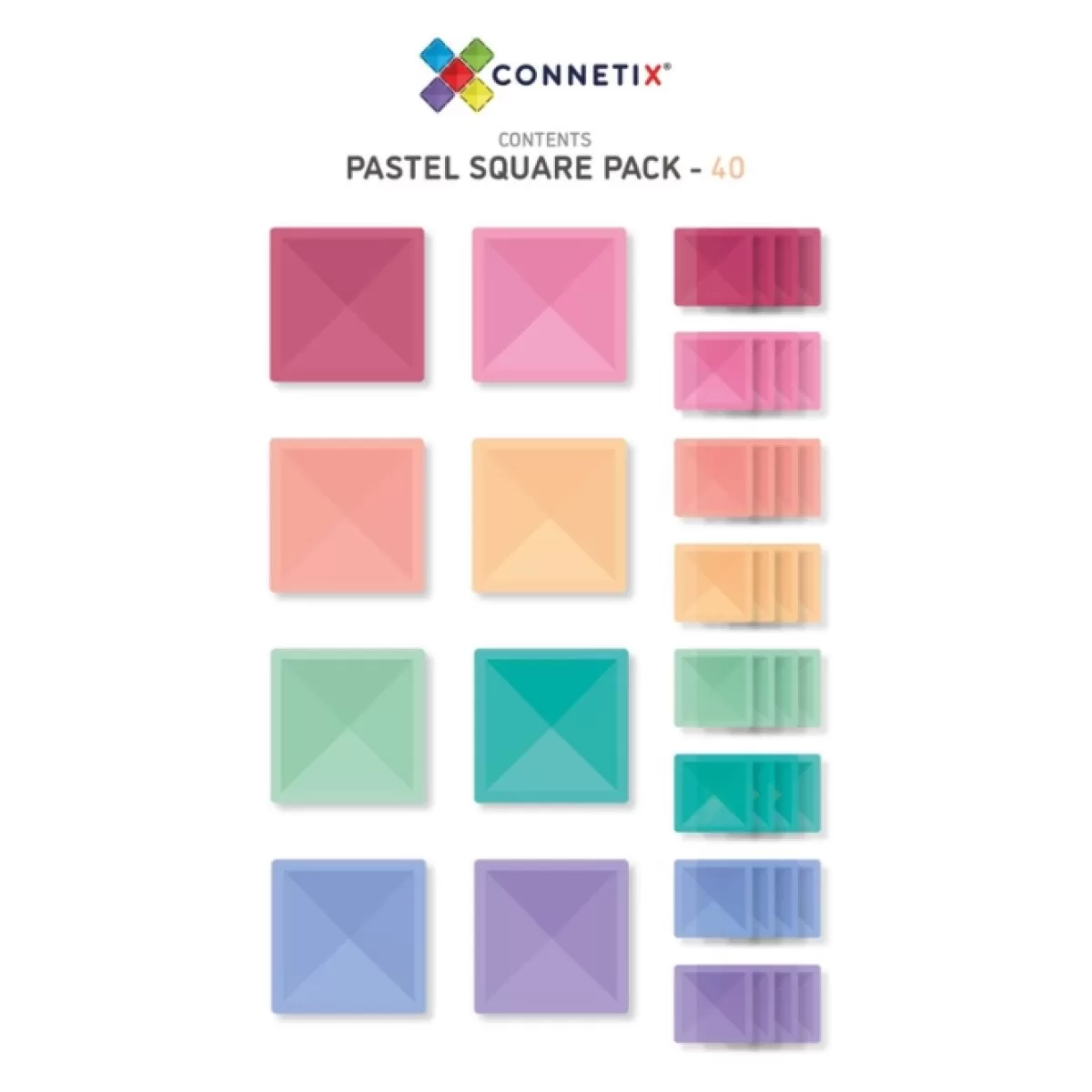 Bouwspeelgoed-Connetix Tiles Pastel Square Pack (40St)