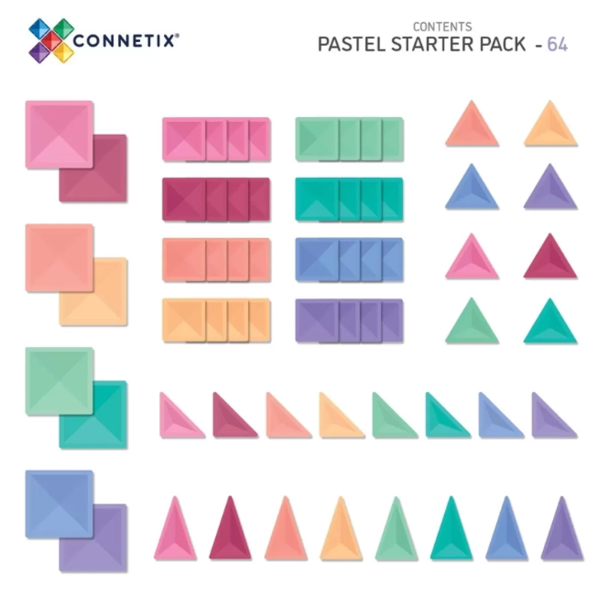 Bouwspeelgoed-Connetix Tiles Pastel Starter Pack (64St)