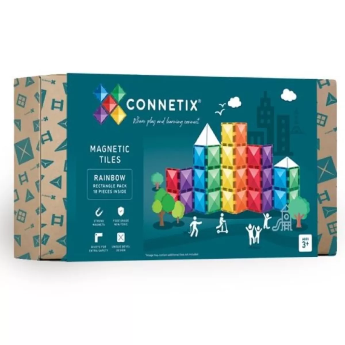 Bouwspeelgoed-Connetix Tiles Rainbow Rectangle Pack (18St)