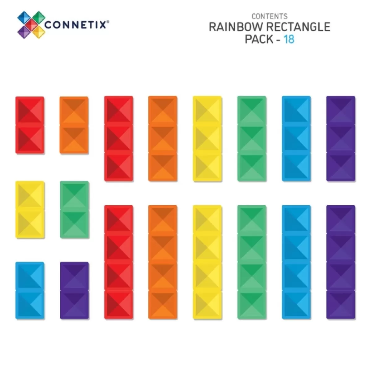 Bouwspeelgoed-Connetix Tiles Rainbow Rectangle Pack (18St)