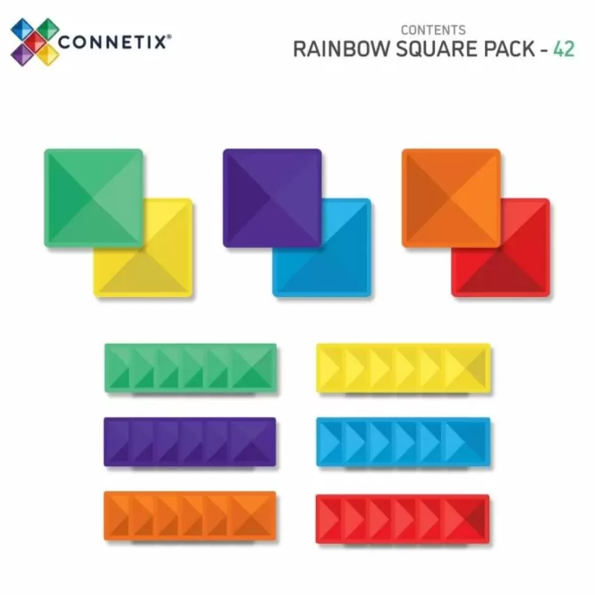 Bouwspeelgoed-Connetix Tiles Rainbow Square Pack (42St)