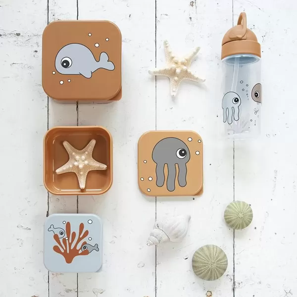 Drinkbekers-Done by Deer Drinkbeker Met Rietje Sea Friends Mustard/Grey