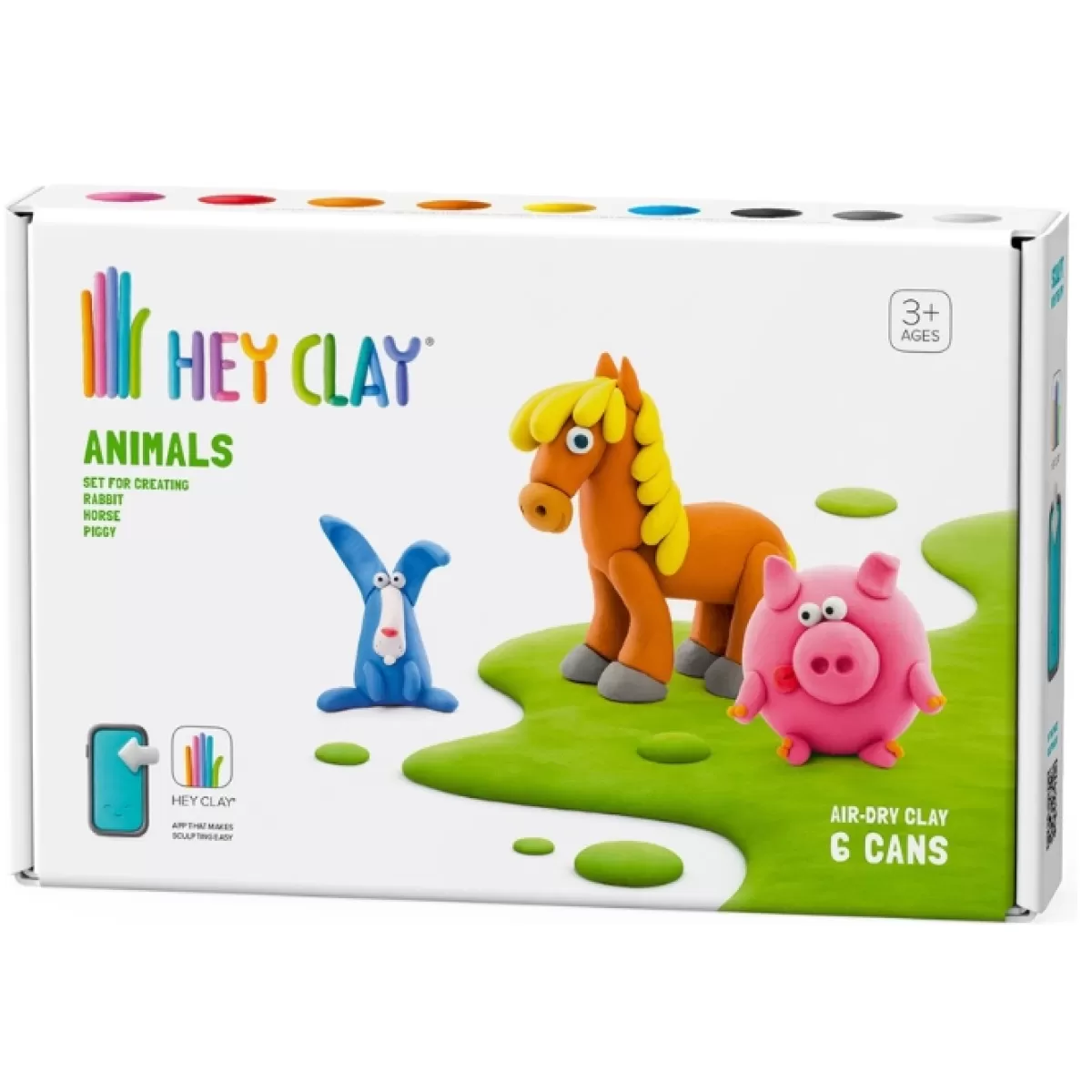 Tekenen En Knutselen-Hey Clay Boetseerklei Animals Piggy, Horse, Rabbit (6St)