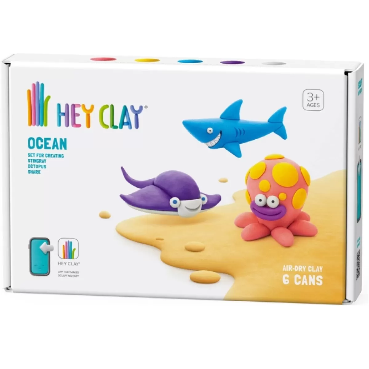 Tekenen En Knutselen-Hey Clay Boetseerklei Ocean Shark, Octopus, Stingray (6St)