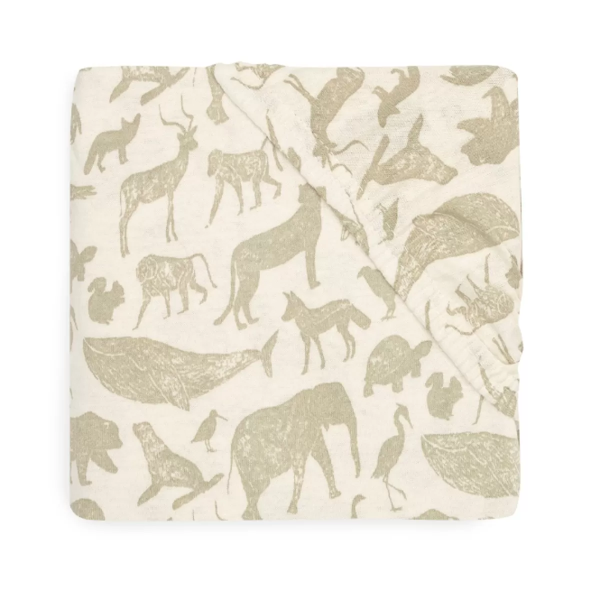 Hoeslakens-Jollein Hoeslaken Wieg Jersey Animals Olive Green 40X80Cm