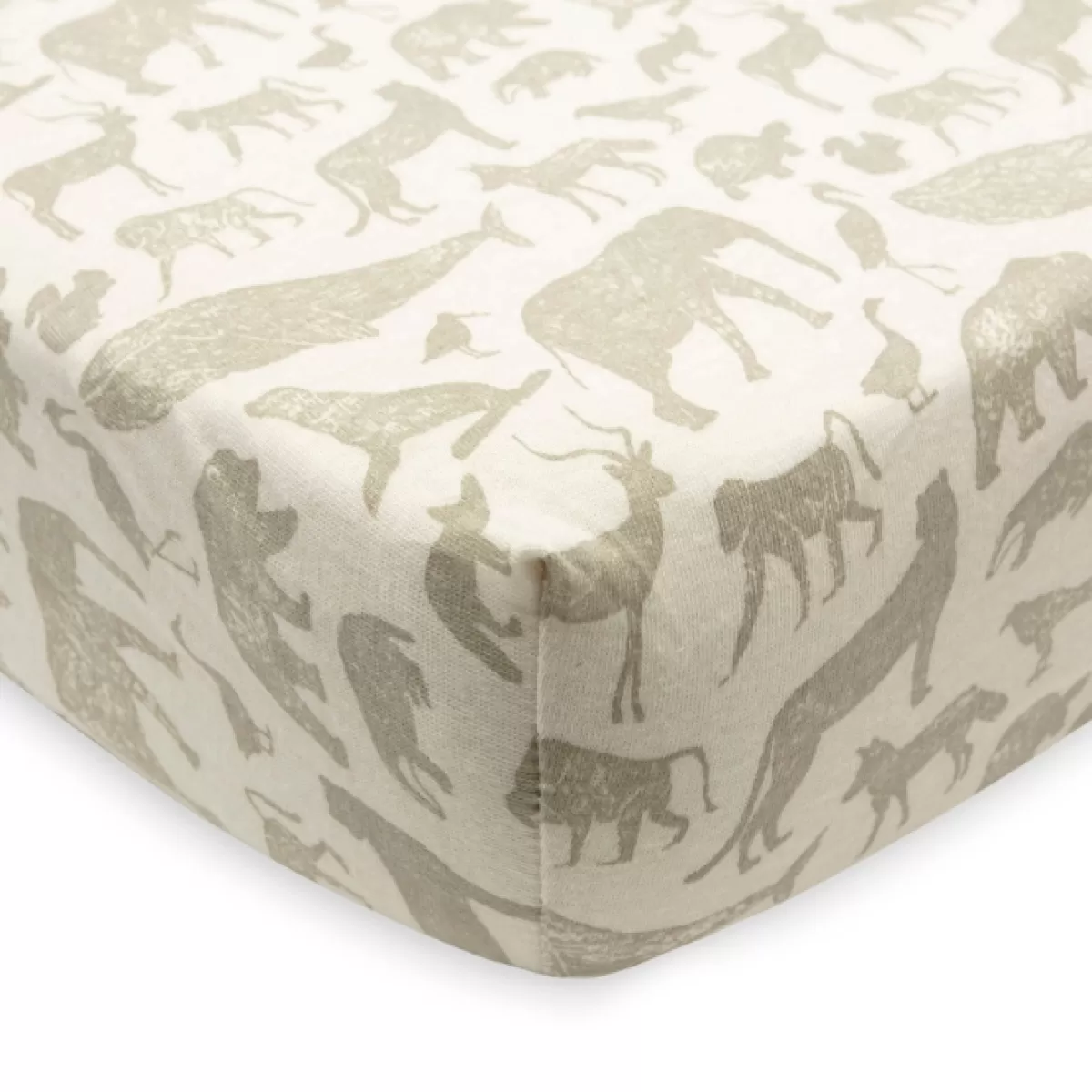 Hoeslakens-Jollein Hoeslaken Wieg Jersey Animals Olive Green 40X80Cm