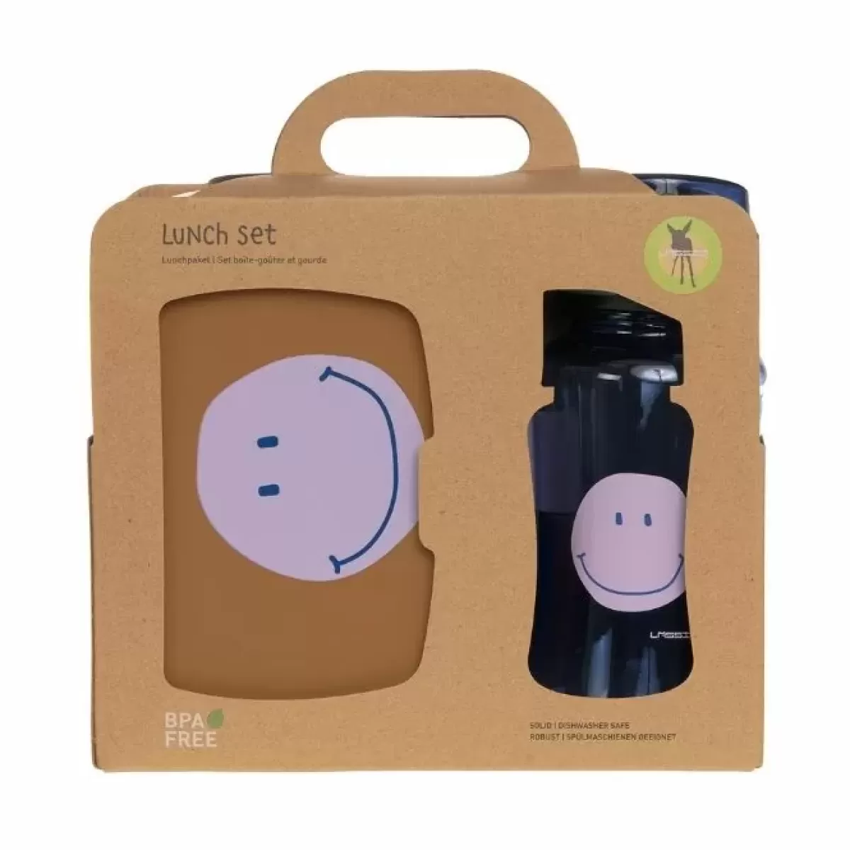 Broodtrommels-Lässig Lassig Lunchbox En Drinkbeker Little Gang Smiley Caramel