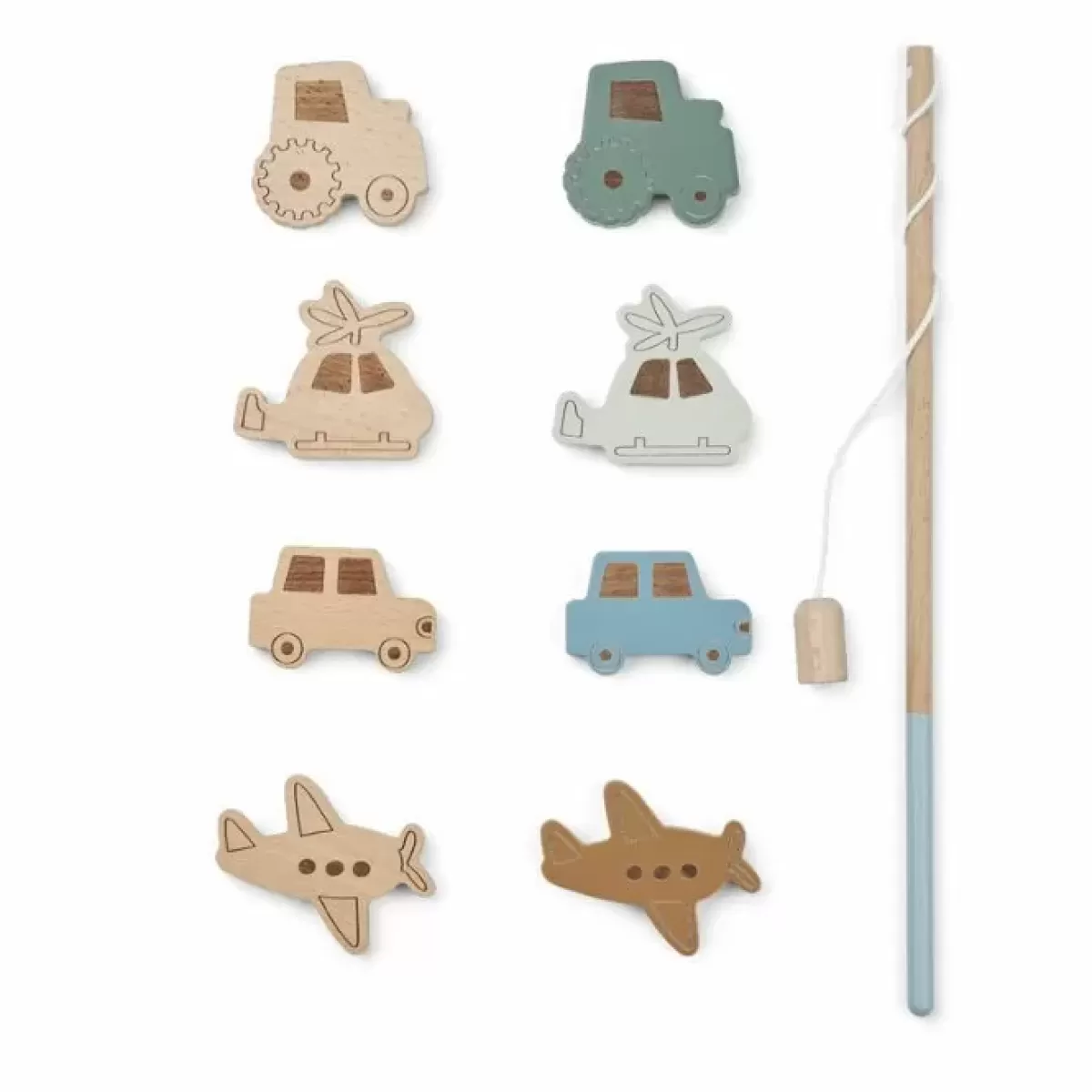 Spelletjes-Liewood Houten Visspel Sebastian Vehicles Blue Fog Mix