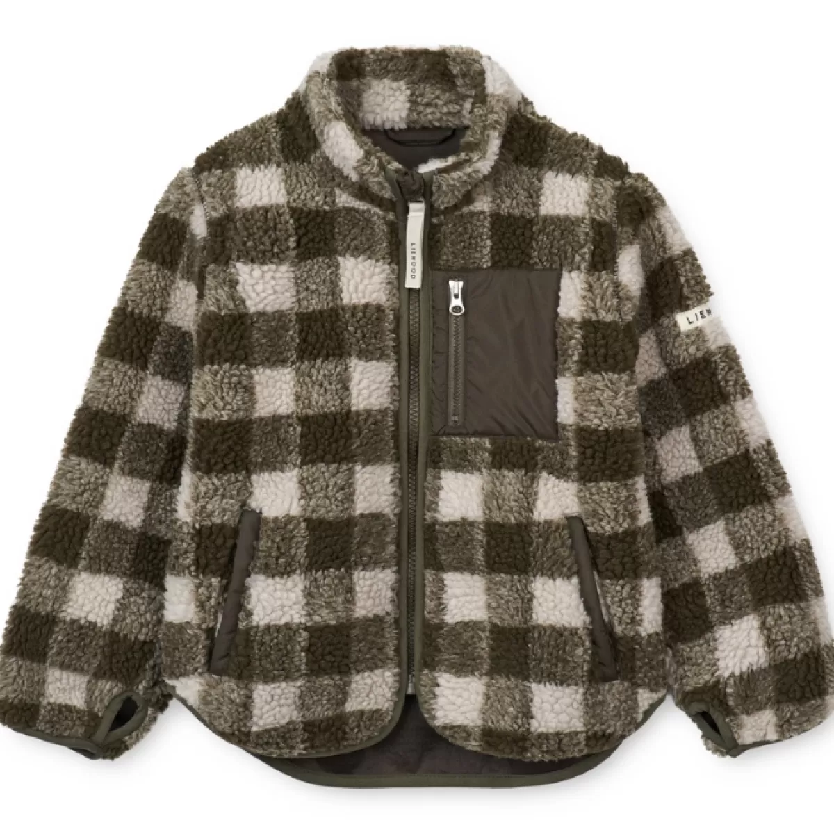 Outdoorkleding-Liewood Jas Nolan Pile Check Army Brown/Dark Sandy