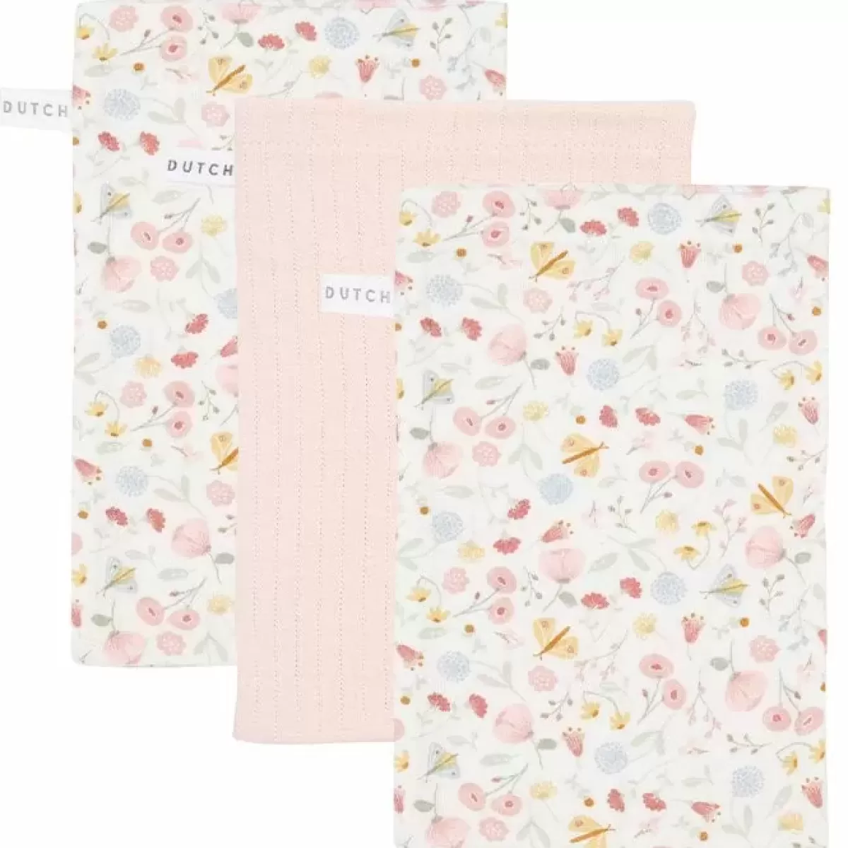 Washandjes-Little Dutch Washandjes Flowers & Butterflies/Pink (3St)