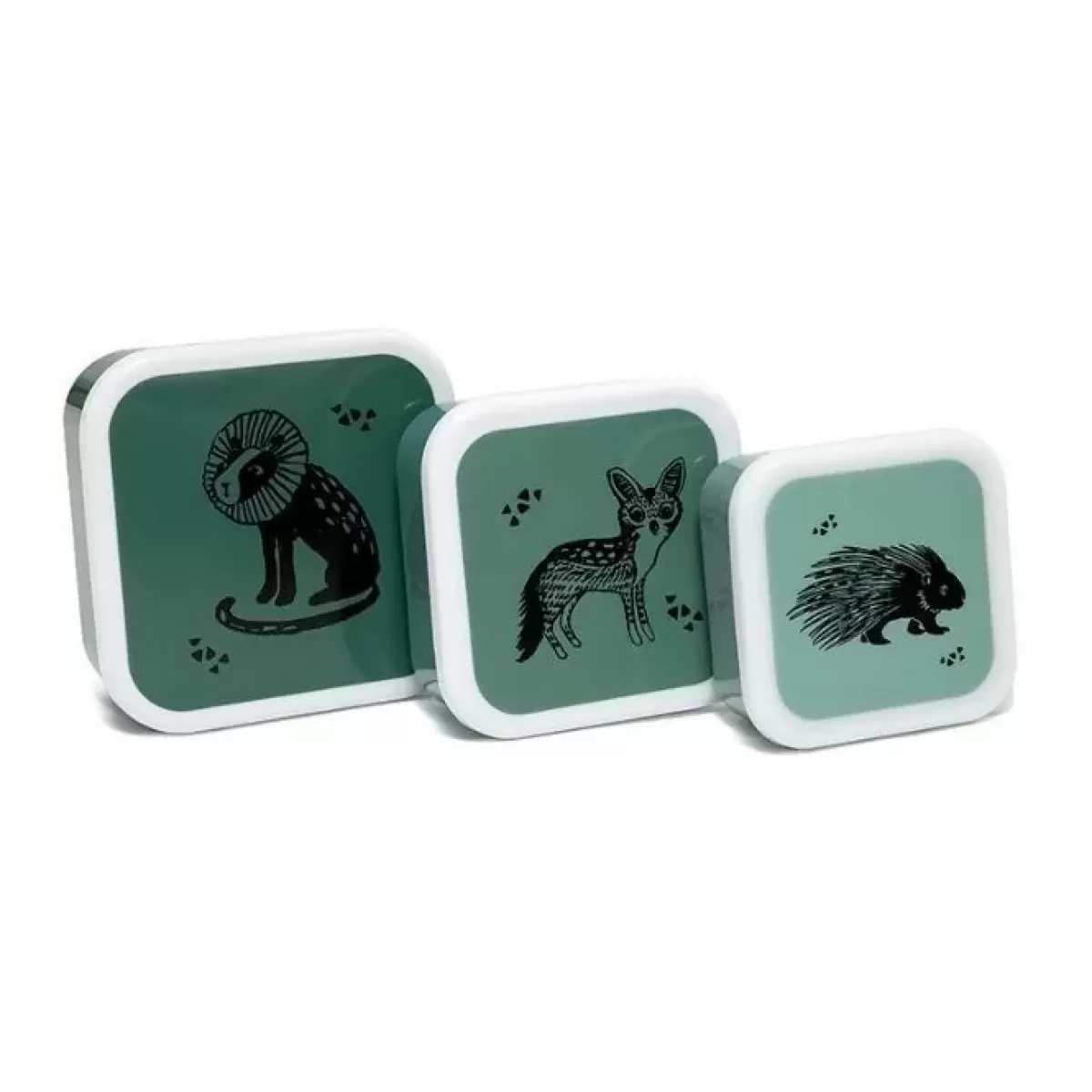 Broodtrommels-Petit Monkey Lunchbox Set Black Animals Salie (3St)