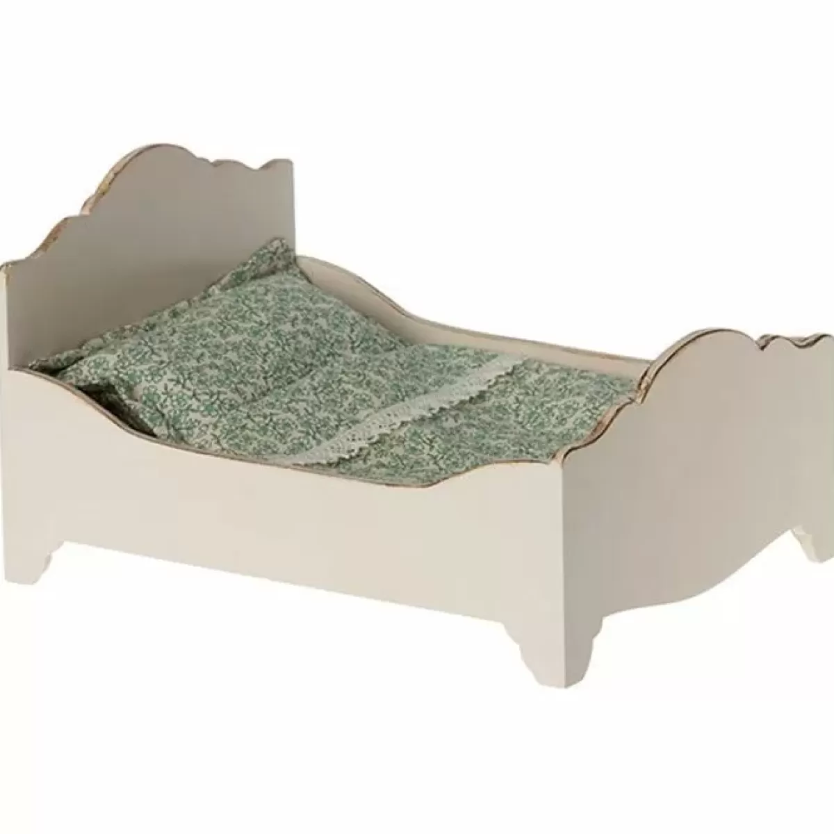 Poppenhuizen & Toebehoren-Maileg Miniatuur Houten Bed Off White