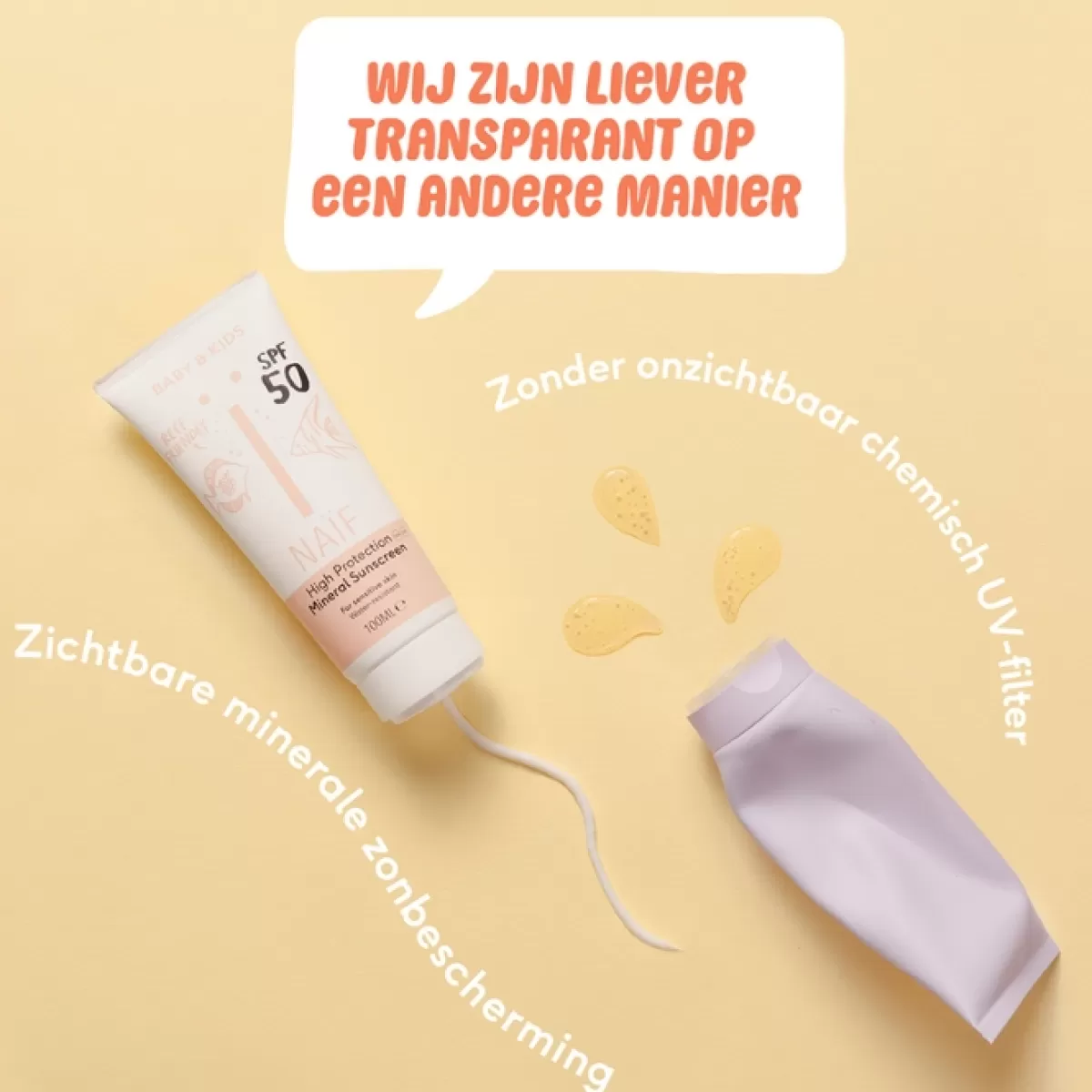 Verzorgingsproducten-Naïf Naif Minerale Zonnebrandcreme Spf50 Baby & Kids 100Ml