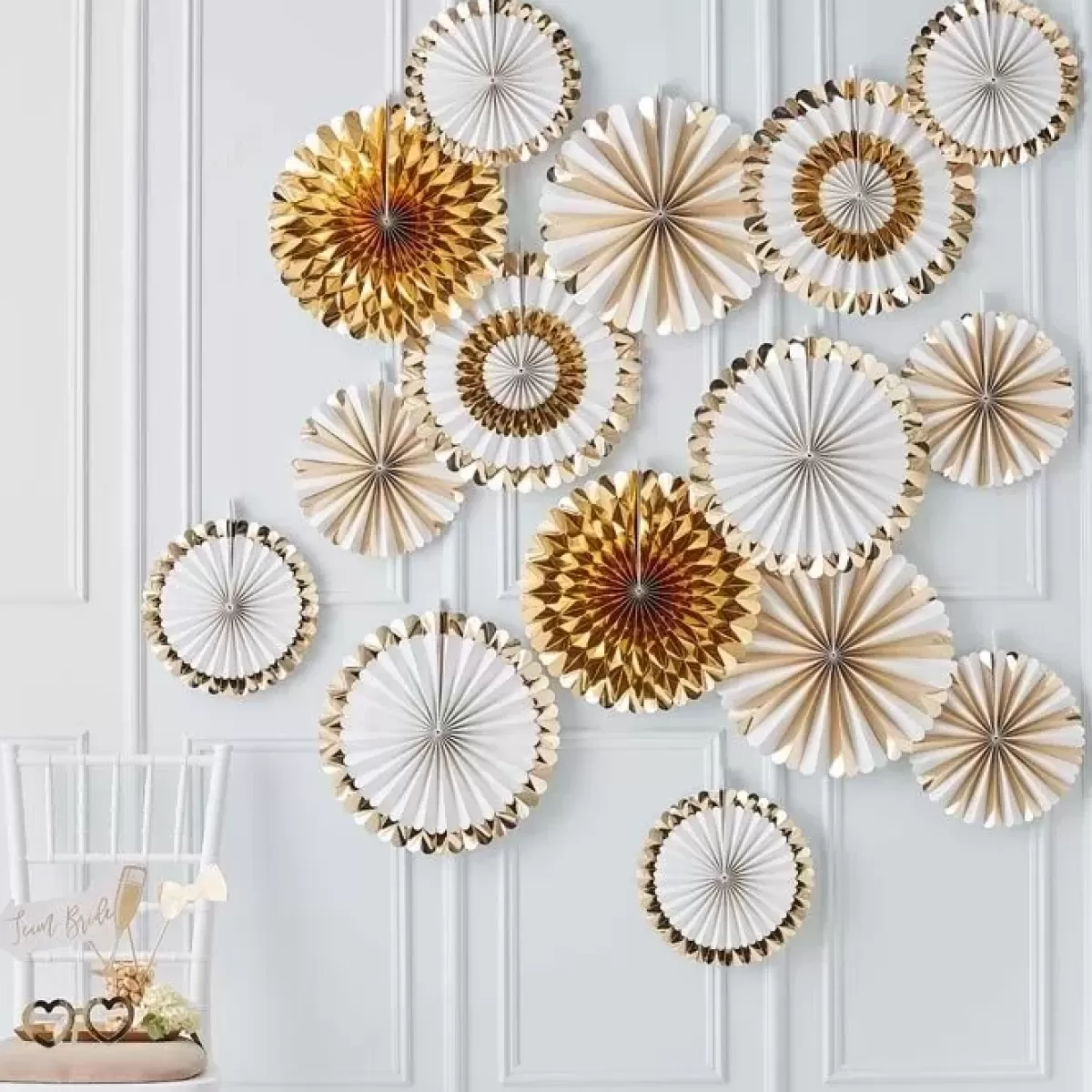 Oh Baby!-Ginger Ray Paperfans Goudfolie-Wit Gold Wedding (15 St)