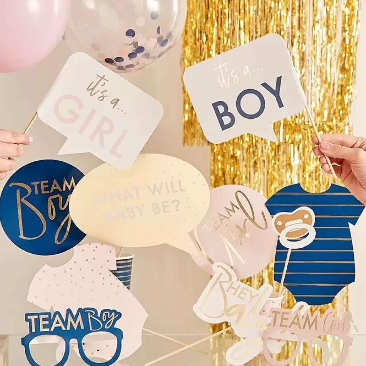 Pink And Navy-Ginger Ray Party Props Met Stickers Gender Reveal (10St)