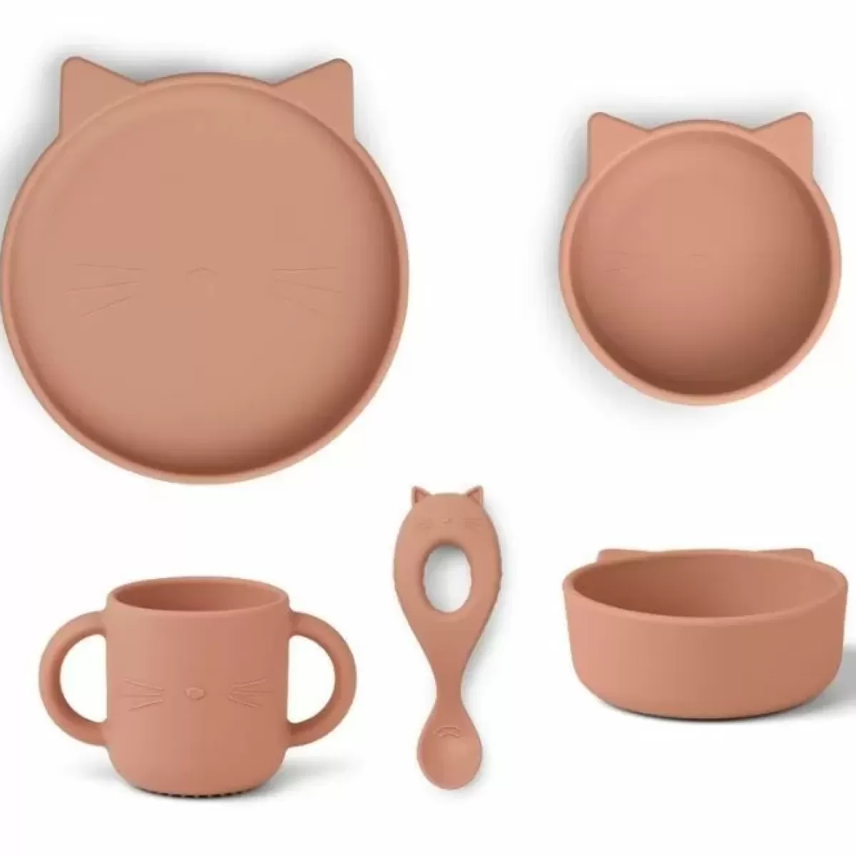 Kinderservies Sets-Liewood Siliconen Baby Serviesset Vivi Cat Dark Rose