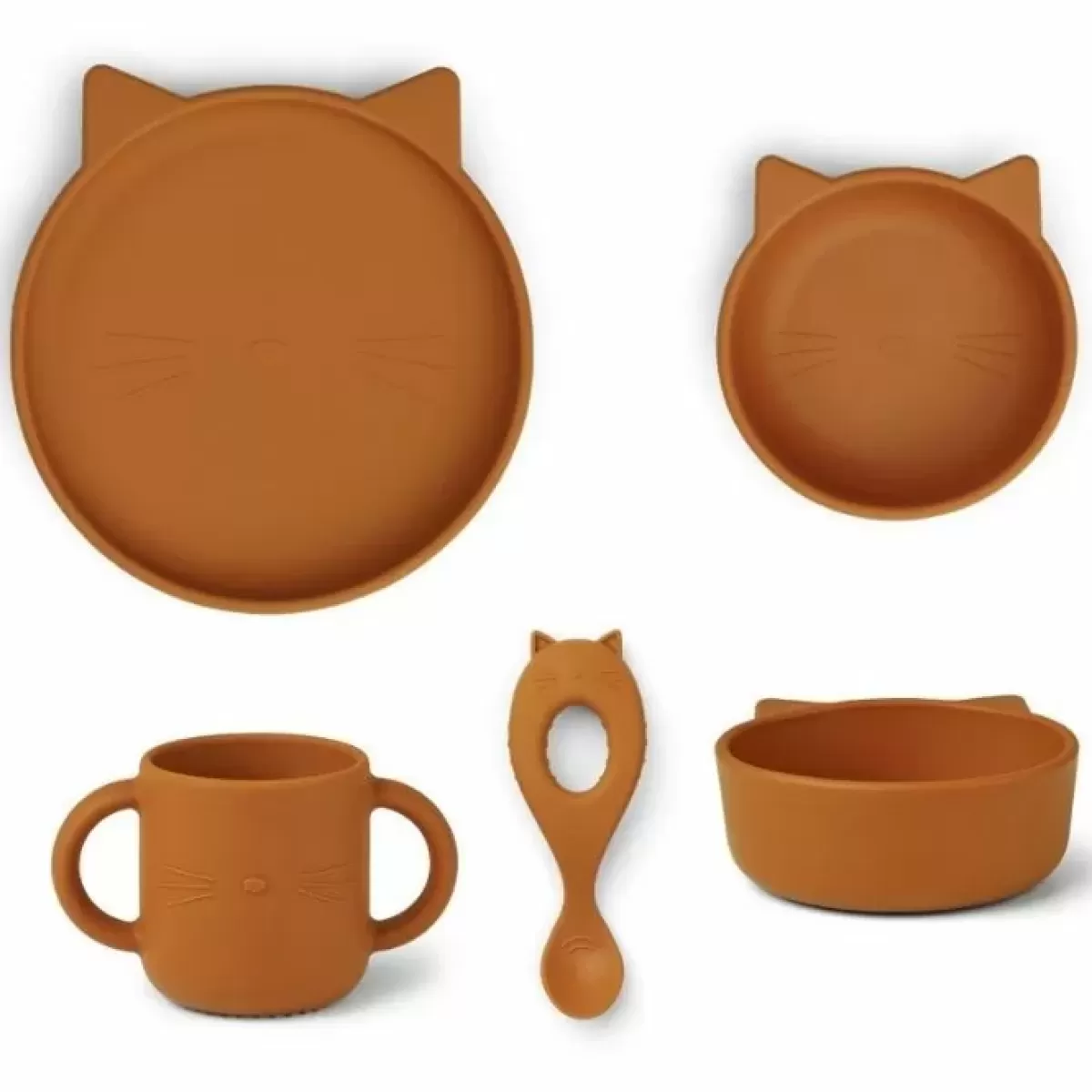 Kinderservies Sets-Liewood Siliconen Baby Serviesset Vivi Cat Mustard