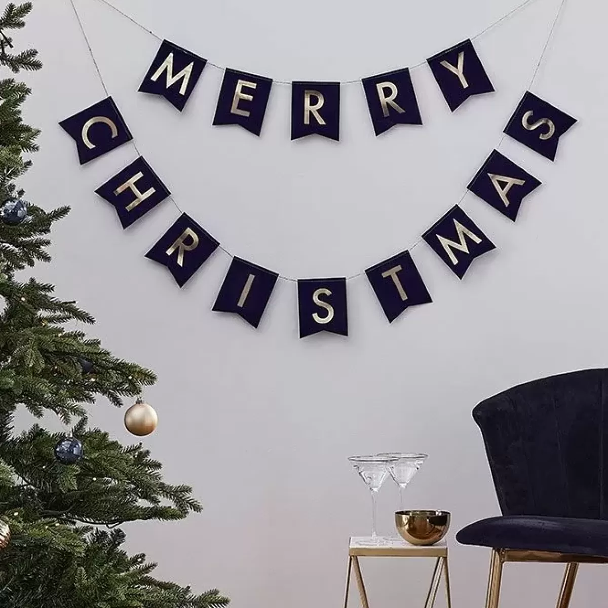 Kerst-Ginger Ray Slinger Velvet Merry Christmas Blauw Navy Luxe