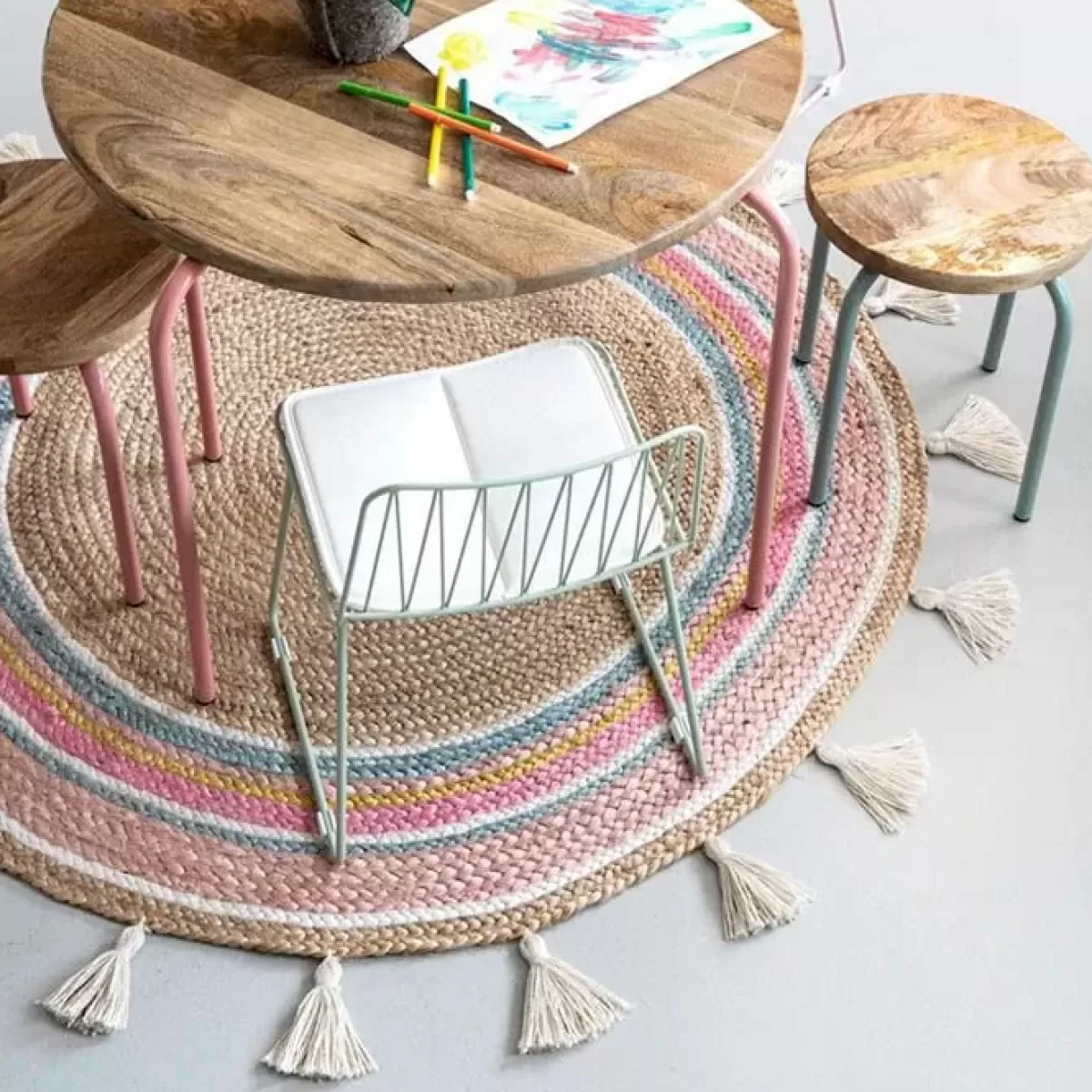 Vloerkleden-Kids Depot Vloerkleed Jute Smile Rond (120Cm) Kidsdepot